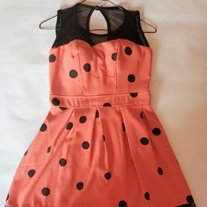 Coral, mesh dotted sleeveless dress